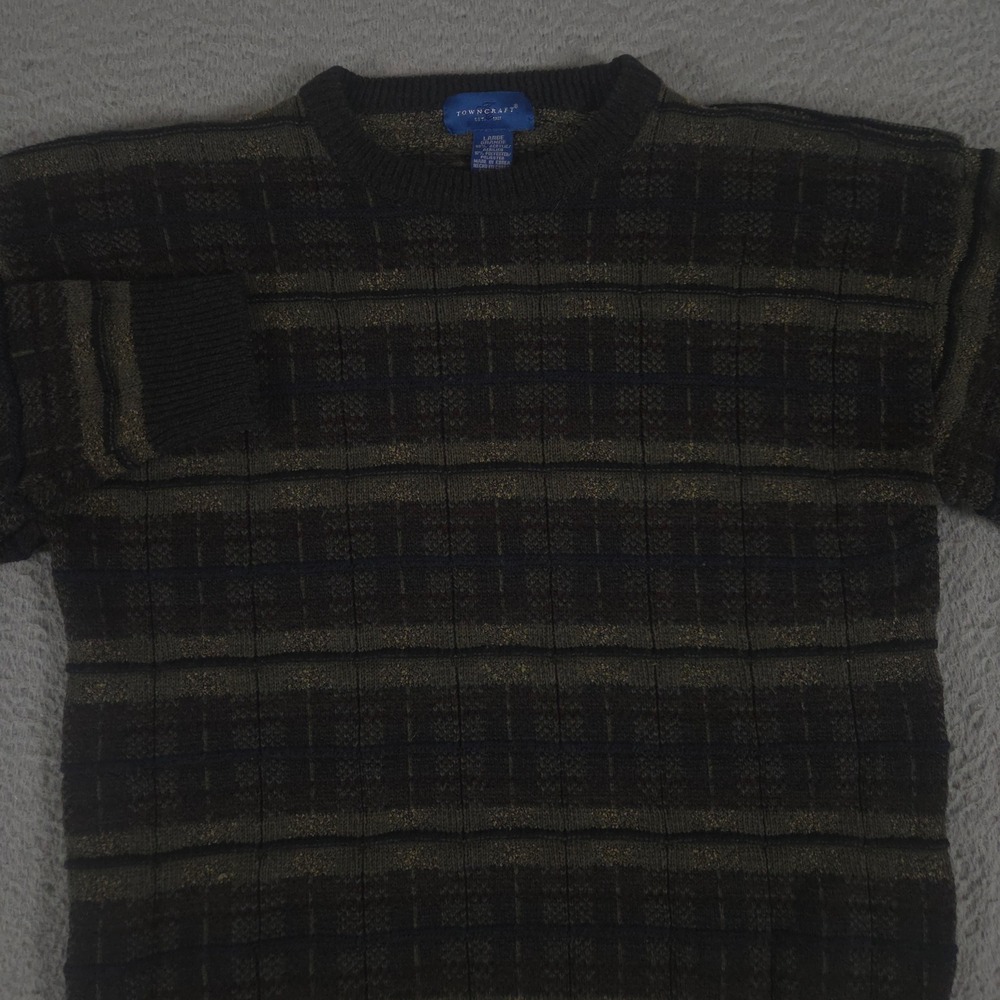 VINTAGE Towncraft Sweater Mens Large Brown Striped Textured Knit‎ Pullover 90s